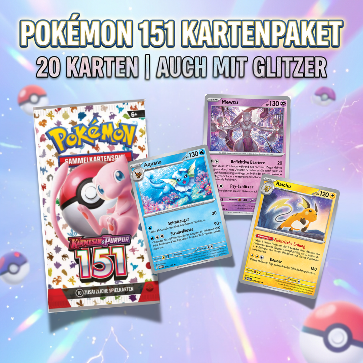 Pokémon - 20 Karten von 151 - Kartenpaket - mit HOLO Karten! Vervollständige dein 151 Set!