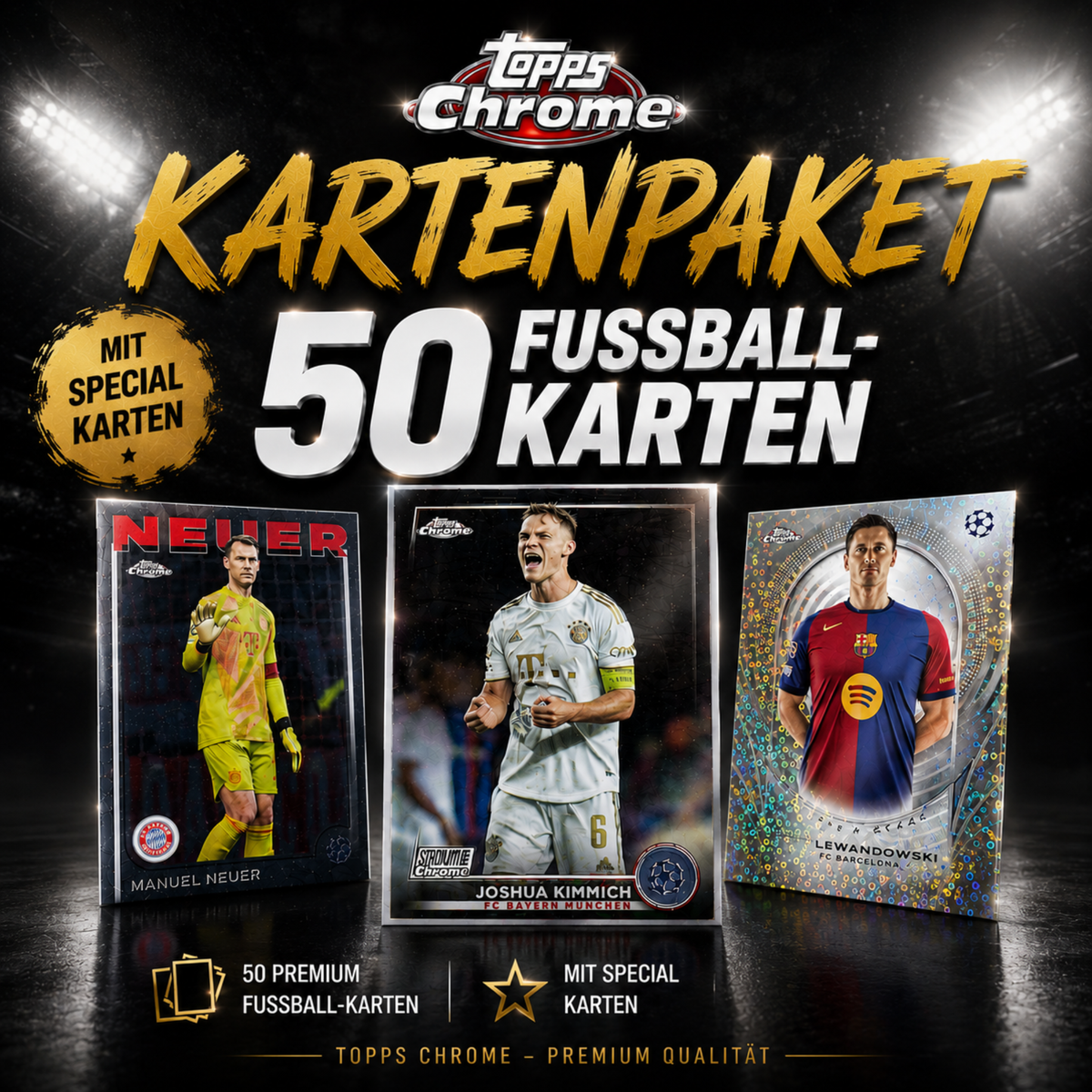TOPPS CHROME - 50 FUßBALL KARTEN - KARTENPAKET AUCH MIT SPECIALKARTEN