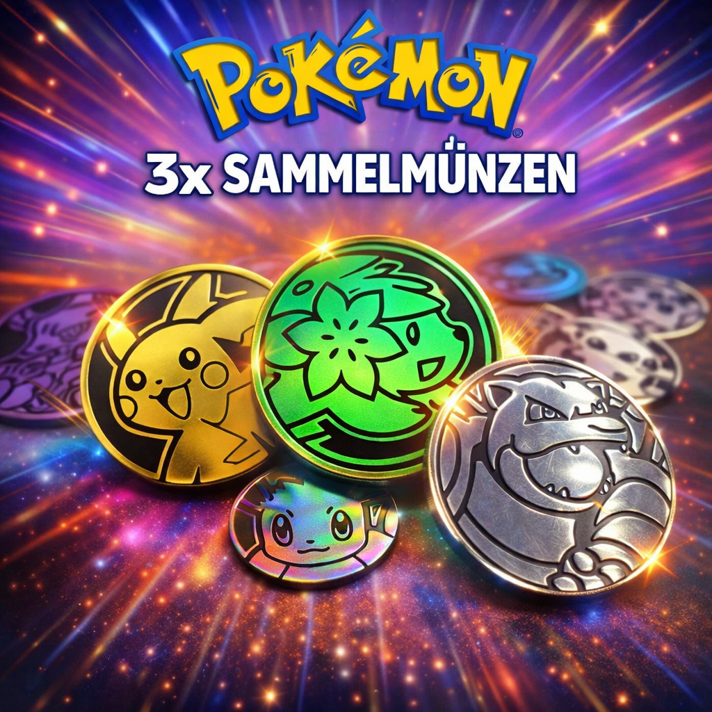 Pokémon 3x Pokémon Münzen - Zufällige Auswahl - zb. Mewtu. Glurak, Pikachu