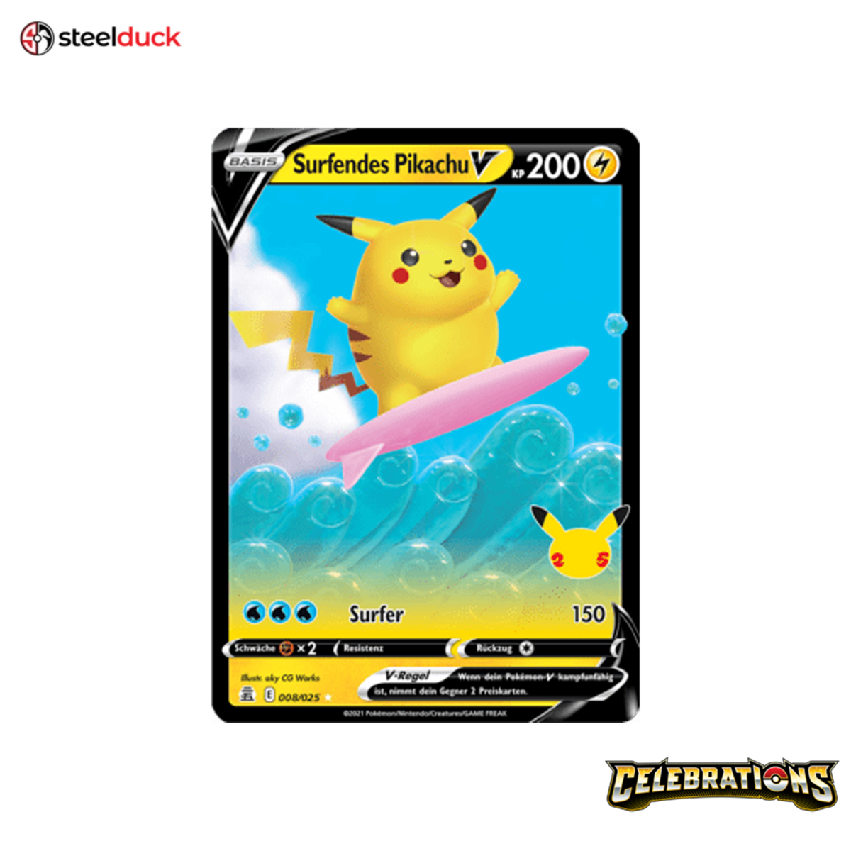 Surfendes Pikachu -V (008/025) Celebrations - Holo Rare V