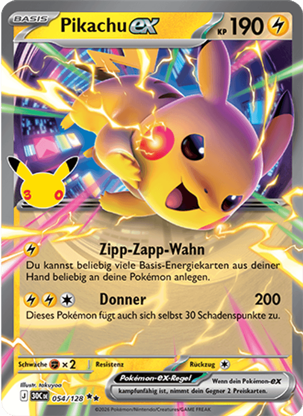 Pikachu ex (054/128) 30 Jahre - Double Rare