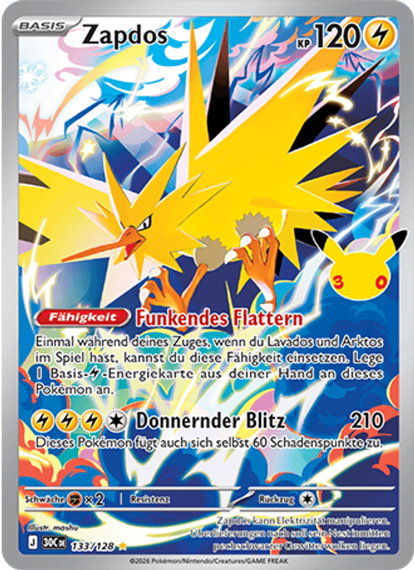 Zapdos (133/128) 30 Jahre - Illustration Rare