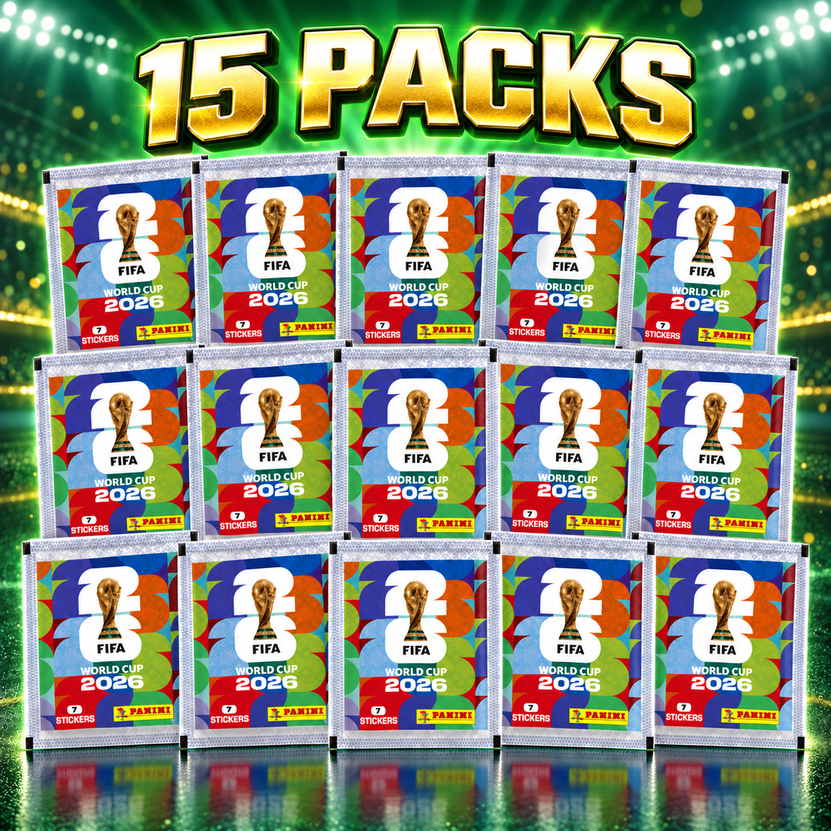 15x Offizielle FIFA World Cup 2026™ Sticker-Tüte mit je 7 Sticker