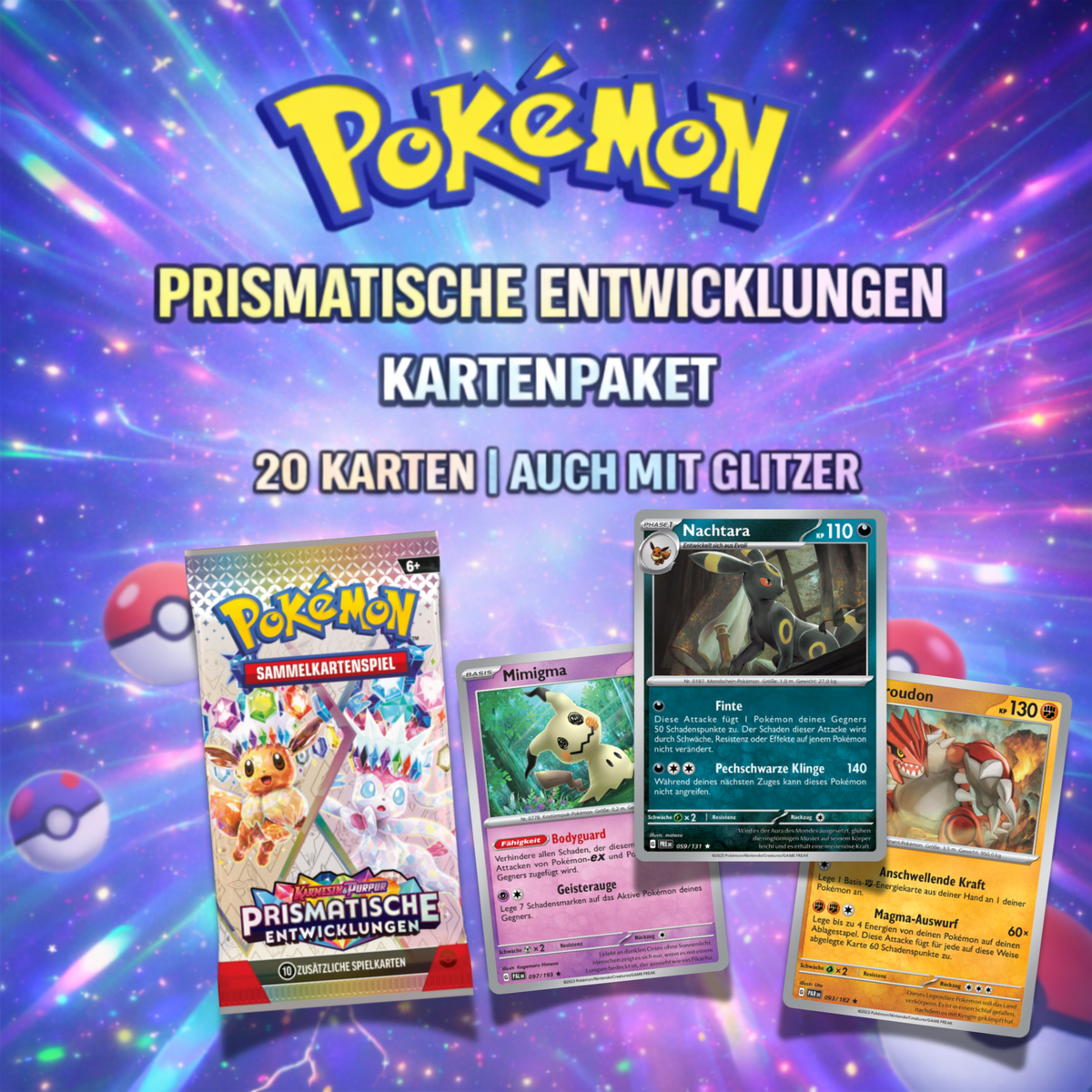 Pokémon Prismatische Entwicklungen Karten Pakete - 20 Karten auch mit Holos!