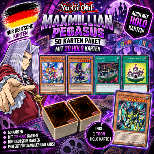 Yu-Gi-Oh! MAXIMILLIAN PEGASUS 50 KARTENPAKET - INKL 20 HOLOS + TOON HOLO KARTE
