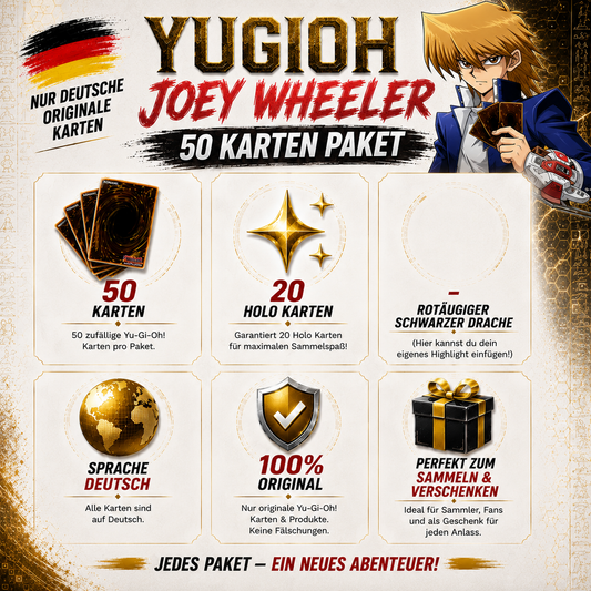 Yugioh JOEY WHEELER 50 KARTENPAKET - INKL 20 HOLOS + 1 ROTÄUGIGER SCHWARZER DRACHE!