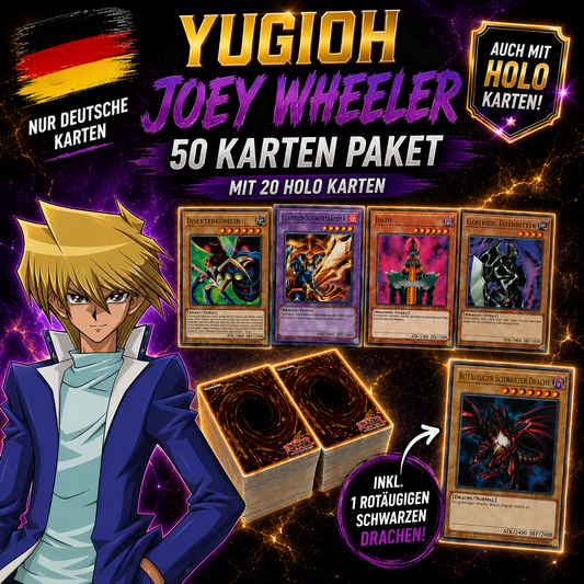 Yugioh JOEY WHEELER 50 KARTENPAKET - INKL 20 HOLOS + 1 ROTÄUGIGER SCHWARZER DRACHE!