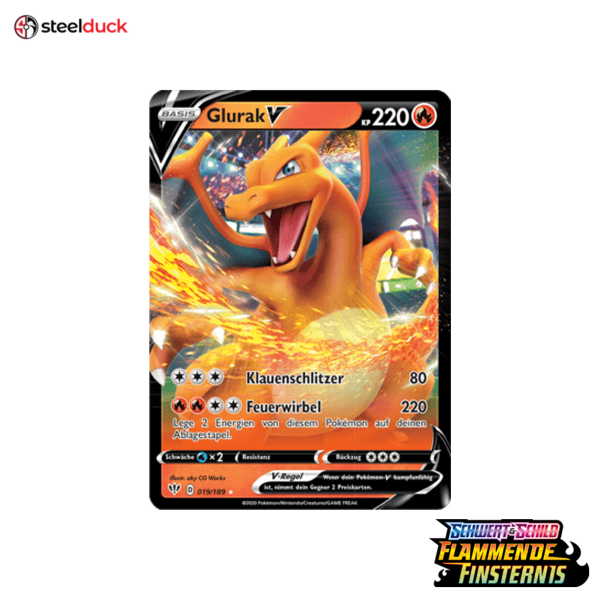 Glurak V (019/189) Flammende Finsternis - Holo Rare V