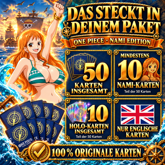 One Piece Nami - 50 KARTETPAKET INKL 10 HOLOS + INKL 10 NAMI KARTEN - ENGLISCH