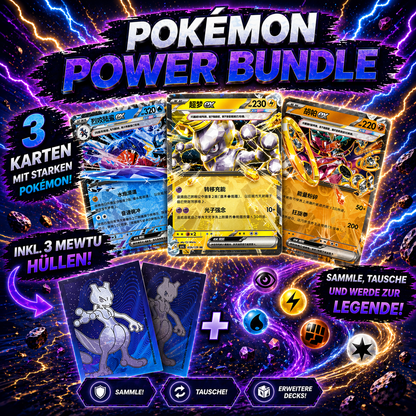 Pokémon Karten – POKÉMON POWER BUNDLE 3x EX MEWTU, HOOPA & KNAKRACK inkl. 3 MEWTU HÜLLEN | | 100 % Original