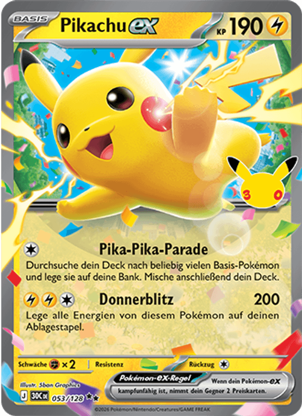 Pikachu ex (053/128) 30 Jahre - Double Rare