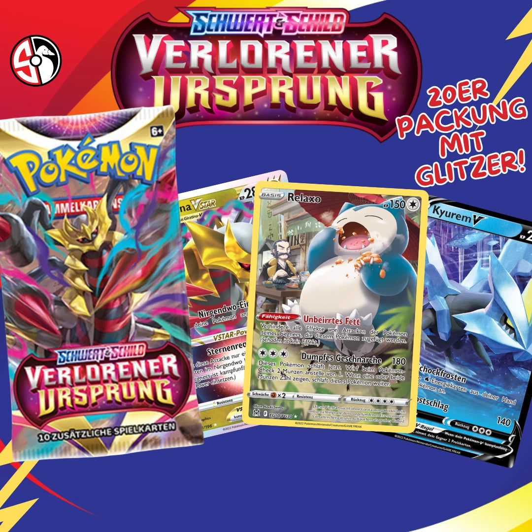 Pokémon Verlorener Ursprung – Kartenpaket (20 Karten) – Deutsch – inkl. 1 Hit-Karte